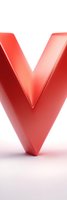 Red glossy letter V on white background, modern minimalist design with soft shadows and reflective surface. Isolated typography element for graphic design.