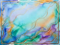 Vibrant watercolor abstract art with flowing waves in turquoise, purple, gold and blue tones, featuring organic curved lines and fluid ink effects for creative design projects.