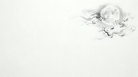 Full moon with bare branches and flowing ethereal wisps on white background, isolated design element suitable for mystical, celestial, and nature-themed projects.