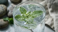 Refreshing sparkling water with fresh mint leaves in glass, bubbles rising through clear liquid creating cooling summer beverage for hydration and wellness.