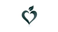 Green heart-shaped apple logo with leaf design isolated on white background, minimalist eco-friendly symbol for healthy lifestyle and nutrition branding.