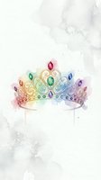 Watercolor rainbow princess crown with colorful gems on textured white background for fairy tale designs and royal themed projects.