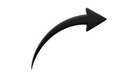 Black curved arrow pointing right isolated on white background for graphic design and presentation use.