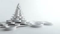 Abstract white spiral staircase formation made of rings creating geometric pyramid shape on light background, minimalist architectural concept for modern design.