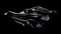 Mysterious black silk fabric floating in darkness creates dramatic waves and folds with smooth glossy texture and elegant movement. Luxury fashion background.