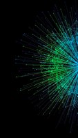 Abstract network visualization with glowing blue and green connected nodes radiating from center on black background for technology presentations.