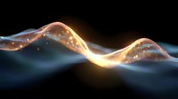 Glowing wave of light and energy flowing through dark space with sparkling particles and smooth motion trails creating dynamic abstract background.