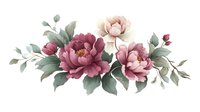 Watercolor floral arrangement featuring burgundy and blush peonies with sage green leaves and buds, elegant botanical composition on white background for wedding design.