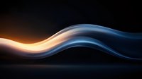 Elegant smooth wave of light and smoke creating dynamic flowing curves against dark background, blending warm orange and cool blue colors in abstract composition.