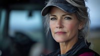 Confident mature woman in baseball cap and black jacket smiling outdoors, natural gray hair styled casually, displaying wisdom and vitality in lifestyle portrait.