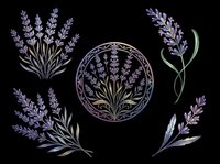 Lavender flower bunches and circular wreath design isolated on transparent background. Ready for t-shirt designs, clipart, stickers, sublimation, print-on-demand products, and digital crafts.