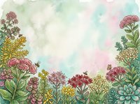 Watercolor floral border frame with colorful blooms and foliage on soft pastel background for greeting cards, invitations and decorative designs.