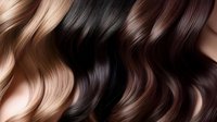 Luxurious wavy hair strands in rich brown, blonde and black tones showcasing natural shine and texture for beauty salon and haircare concepts.