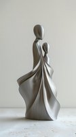 Minimalist sculpture depicting two abstract figures in flowing forms, created in matte gray material with elegant curves and gentle movement. Artistic home decor piece.
