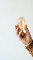 Hand holding vintage Edison light bulb against white background representing innovation creativity and bright ideas for business concepts.