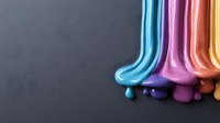 Colorful liquid drips in blue, purple, pink and orange creating smooth flowing lines against dark background, abstract macro photography for creative design projects.