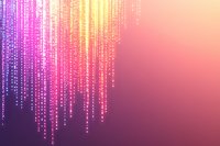 Glowing digital rain effect with gradient from pink to orange, featuring cascading light particles against dark purple background. Abstract technology concept.