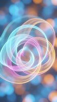 Abstract swirling light trails in vibrant colors creating spiral pattern on blurred bokeh background for modern digital design and creative projects.