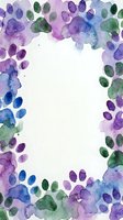 Watercolor frame with purple blue green oval shapes and splatters on white background. Hand painted border for invitations, cards, wedding stationery design.