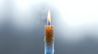 Burning candle with melted wax dripping down against soft blurred background creating peaceful ambiance for meditation and relaxation concepts.