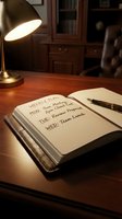 Open weekly planner notebook on wooden desk with brass lamp and pen in warm home office setting for productivity and organization goals.