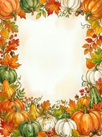Autumn harvest frame with pumpkins, gourds, and fall foliage border on cream background. Isolated design element ready for invitations, cards, and seasonal marketing materials.