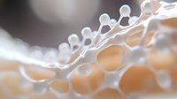 Macro photography of delicate soap bubbles forming geometric patterns with soft peach and gray bokeh background creating dreamy abstract composition.