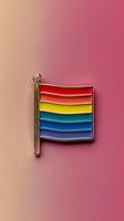 Rainbow flag pin with gold trim on gradient pink background, isolated design element for pride, equality and LGBTQ+ community representation.