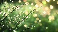 Fresh spring willow branches with morning dew drops against blurred green and gold bokeh background create dreamy natural atmosphere for nature and seasonal designs.