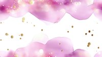 Dreamy pink watercolor clouds with scattered gold glitter dots on white background, abstract artistic design for wedding stationery and romantic decor.