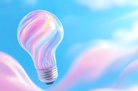 Light bulb with swirling pink and purple pastel colors inside against soft blue sky background, representing creative inspiration and innovative thinking.