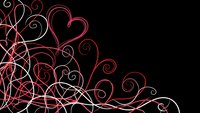 Abstract swirling lines and heart shapes in pink and white gradients on black background for romantic design projects and Valentine's Day graphics.