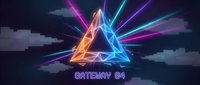 Neon triangular portal with colorful energy beams radiating outward against dark digital landscape. Futuristic gateway design for gaming and sci-fi projects.