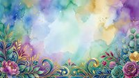 Watercolor floral border with ornamental scrolls and blooming flowers in vibrant rainbow hues, isolated on white background for design projects.