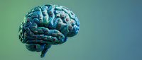 Digital brain with circuit patterns and neural networks on gradient background for technology and artificial intelligence concepts.