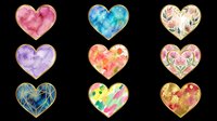 Watercolor hearts set with gold borders, isolated on transparent background. Nine colorful designs for stickers, t-shirt design, print on demand, clipart, and sublimation.
