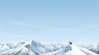 Skier descending snowy mountain slope with alpine peaks in background under clear blue sky, suitable for winter sports, travel, and adventure marketing.