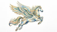 Ornate winged horse with gold and blue decorative details, isolated on transparent background. Ready for t-shirt design, clipart, stickers, sublimation, and print-on-demand products.
