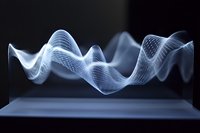 Abstract flowing light waves create mesmerizing pattern against dark background, glowing blue digital art visualization shows fluid motion and dynamic energy.