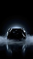 Dark glossy stone pedestal glowing with dramatic backlight, surrounded by mystic smoke on reflective surface, luxury product display concept.