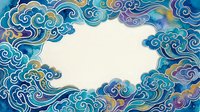 Ornate blue and purple cloud border frame with swirling decorative elements on light background for greeting cards, invitations and design projects.