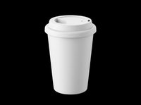 White disposable coffee cup with lid isolated on transparent background, ready for beverage branding, packaging design, print-on-demand products, and commercial mockups.