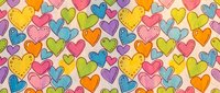 Colorful hand-drawn hearts seamless pattern with doodle style elements on beige background. Romantic repeating design for Valentine's Day, love themes, textiles.