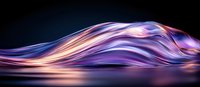Flowing abstract waves in purple, pink and orange colors creating dynamic fluid motion against dark background. Modern design element for creative projects.