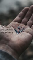 Human hand holding colorful microplastic particles demonstrating environmental pollution and contamination crisis for awareness campaigns.