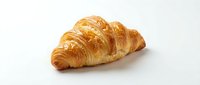Freshly baked croissant with golden, flaky layers isolated on white background, ready for bakery, food, and culinary design projects.