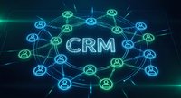 CRM customer relationship management concept with glowing network of connected user icons on dark digital background for business technology solutions.