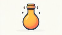Orange potion bottle with sparkling effects in minimalist cartoon style, isolated on light background for game asset, app icon or magical design element.