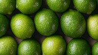 Fresh green limes arranged in rows showing textured citrus peel and vibrant color, macro food photography for healthy eating and cocktail ingredients.