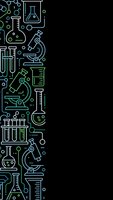 Science laboratory equipment line art pattern with microscopes, test tubes, beakers and flasks on black background for educational materials.